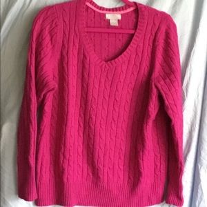 JCPenney cable knit sweater in fuschia.